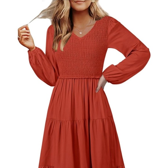 MEROKEETY Dresses Merokeety Womens Long Sleeve Smocked Dress Midi